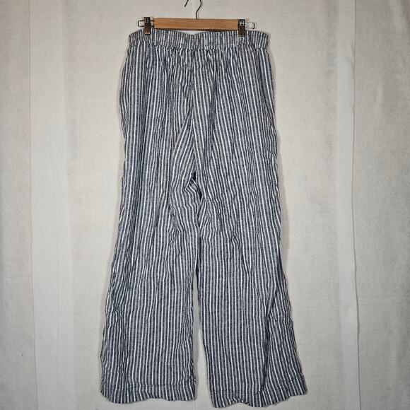 Briggs Linen Blend Navy Blue and White Striped Wide Leg Pants - Picture 9 of 9